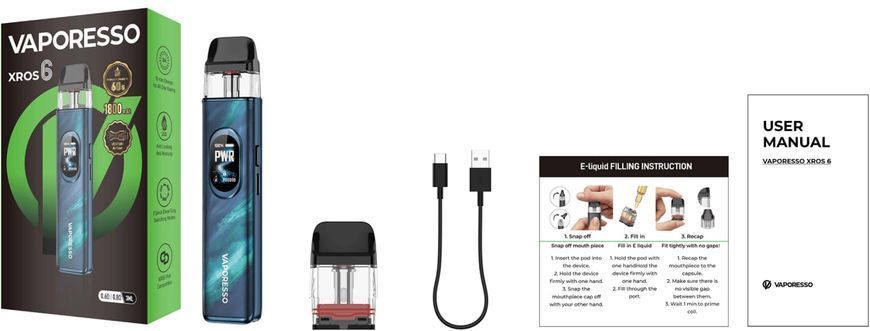 POD система Vaporesso Xros 6 KIT 1800 mAh (Багаторазова електронна сигарета) 915482 фото